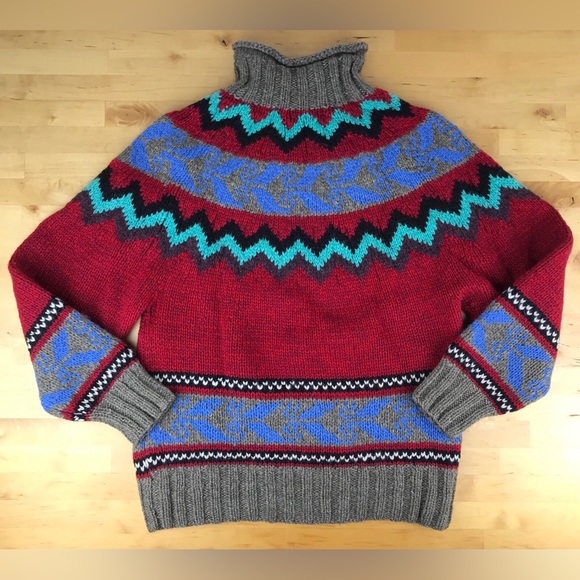 SOLD:  BANANA REPUBLIC Safari & Travel 100% Wool Chunky Geo Print Sweater Sz S - Picture 15 of 16